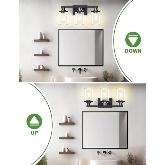 #6742 DORESshop 20 Inch Bathroom Light Fixtures, 3-Light Black Bathroom Lighting - Picture 7 of 9